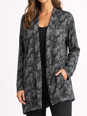 Elliott Lauren Gray Camo Open Front Cardigan XL Lightweight